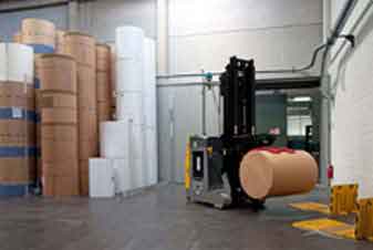 clamp vehicle in paper warehouse facility